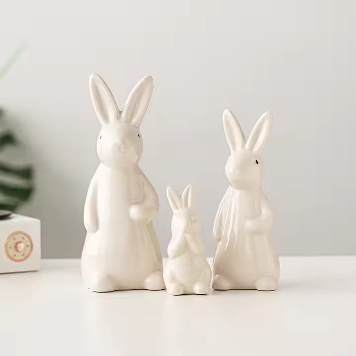 Ceramic Bunny Family Figurine Set – Minimalist Home Decor (Set of 3)